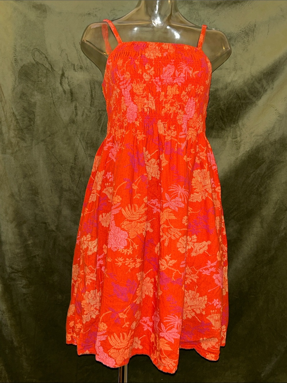 Universal Thread Red Orange Floral Sundress with Pink Accents